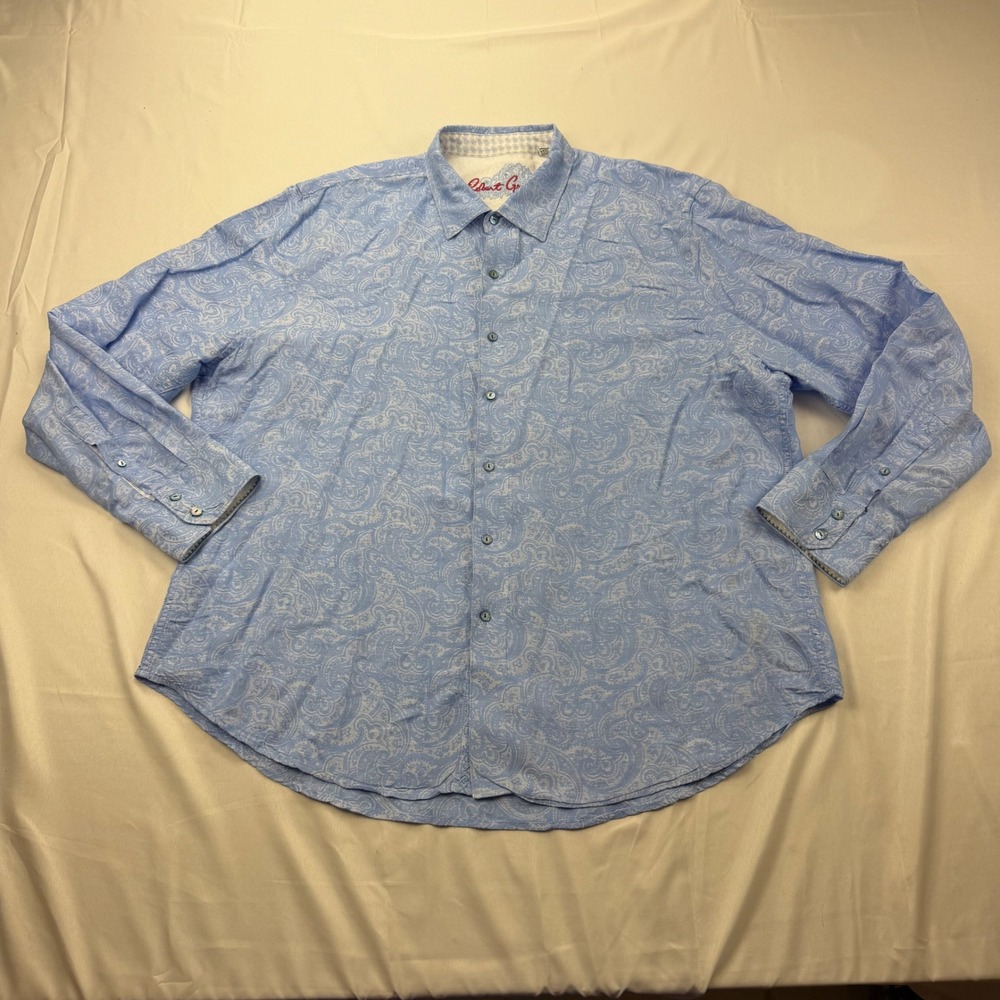 Robert Graham Button Down Shirt Mens 3XL Blue Paisley Classic Fit Long Sleeve